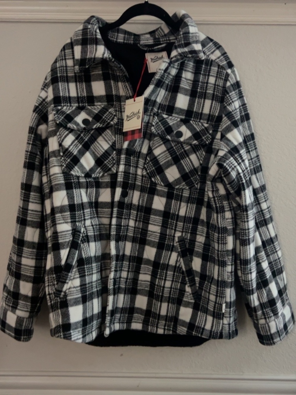 Woolrich Black White Plaid Fleece Shacket Jacket NWT